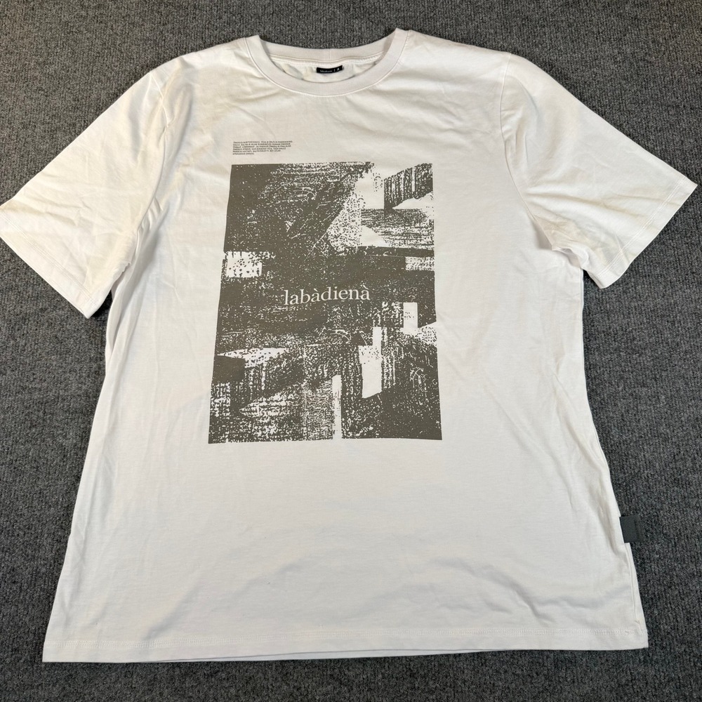 Labadiena Mens Graphic T-Shirt White Abstract Print Cotton Crewneck Medium #3846